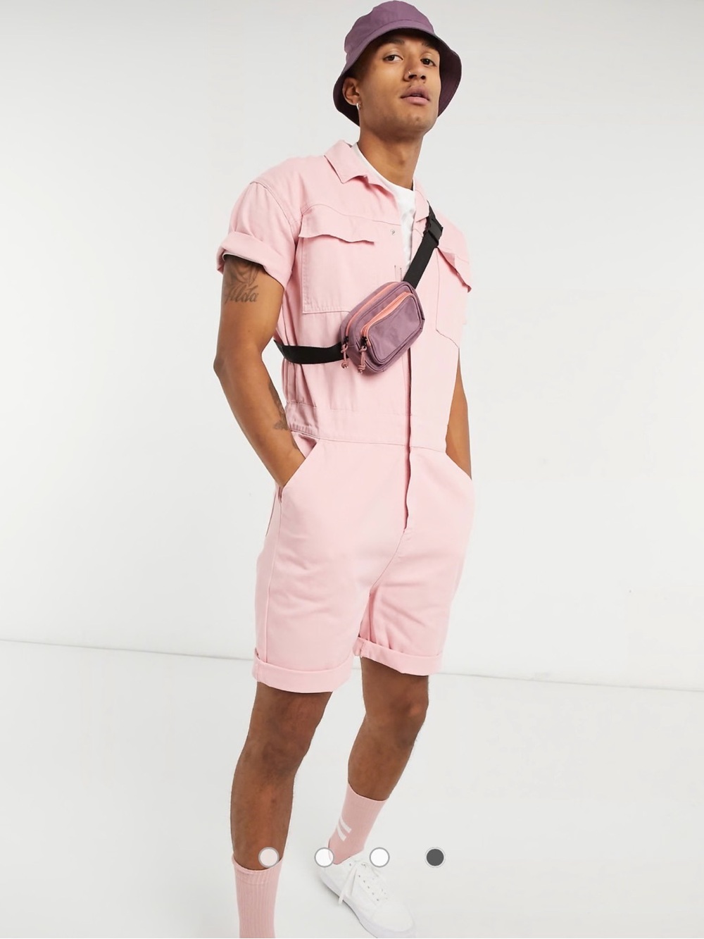 ASOS Pink Short-Sleeve Utility Short Romper
